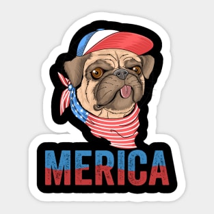 Merica 4th of July Independence Day Gift for Pug Lovers Sticker